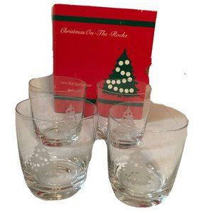 St. George Crystal tumblers set‎ of 4 Christmas On-The-Rocks Xmas tree decor 4"